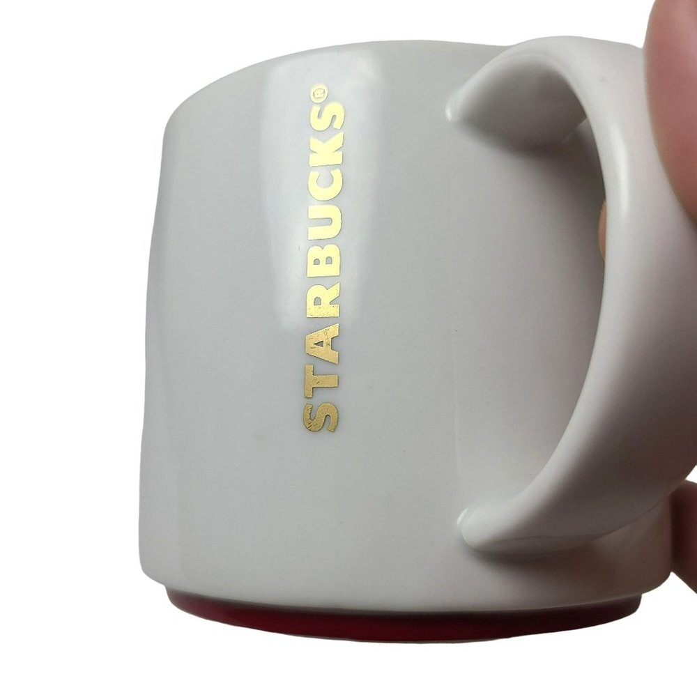 Starbucks 2012 White Christmas Holiday Gold Letters 16 oz Coffee Mug / Tea Cup - Picture 2 of 8